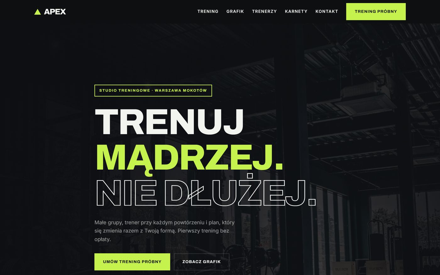 Zrzut strony demonstracyjnej APEX Performance