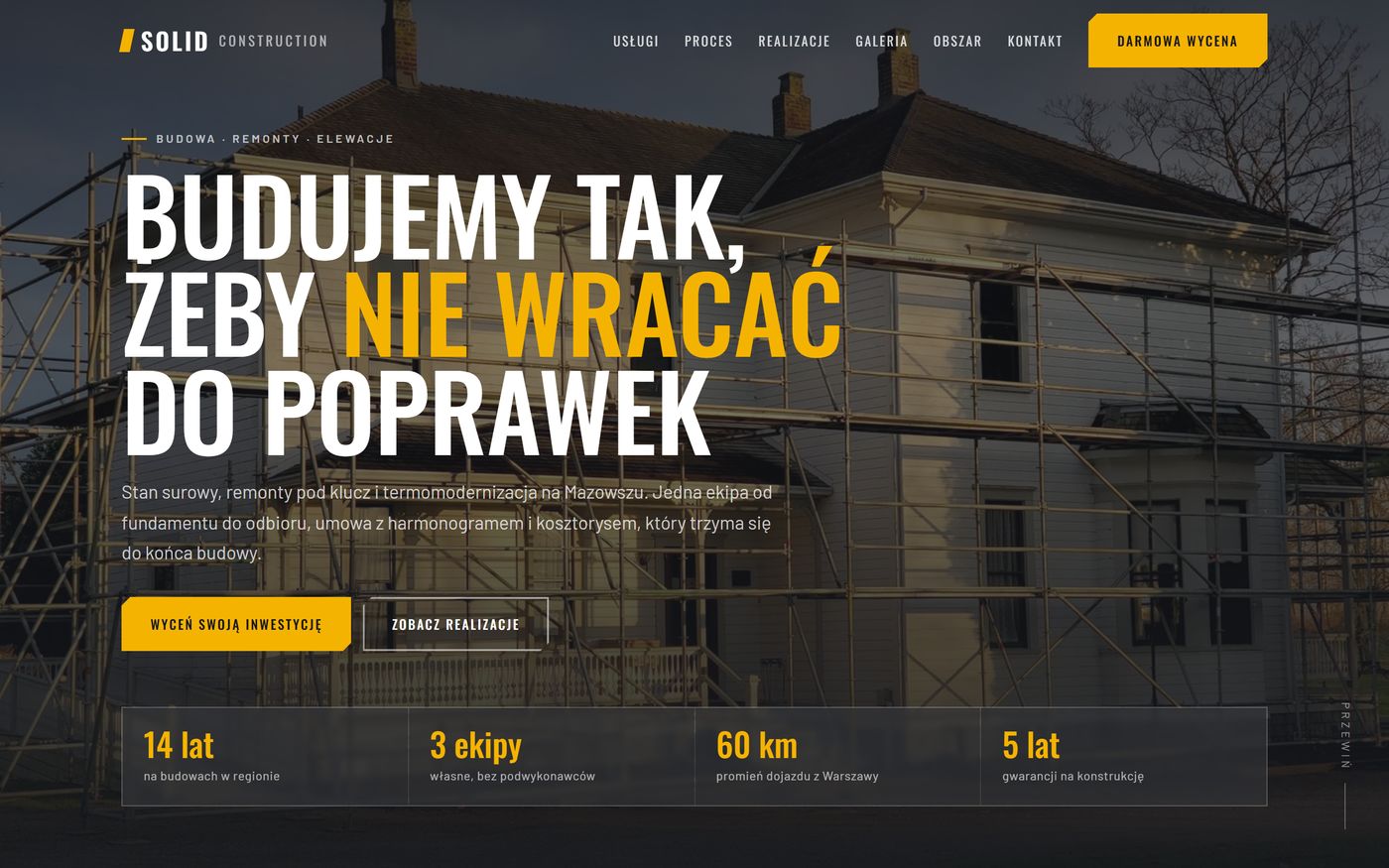 Zrzut strony demonstracyjnej SOLID Construction